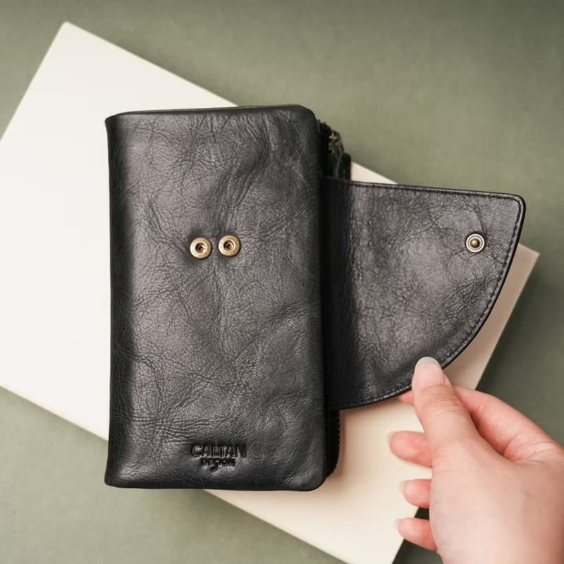 【24hr快速出貨】真皮撞色中夾-075259bk/gr 母錢包