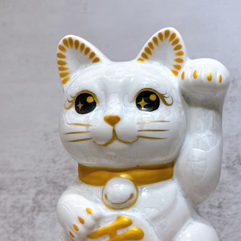 【金運桃喵】日本清水燒招財貓 | 花結晶 桃白 千万両 左