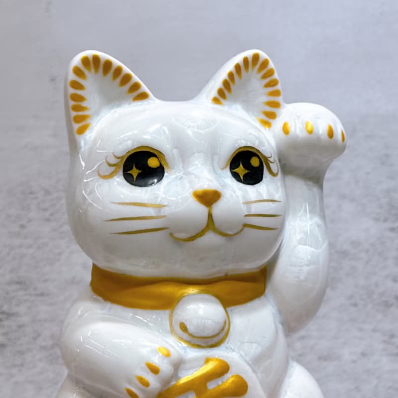 【金運桃喵】日本清水燒招財貓 | 花結晶 桃白 千万両 左