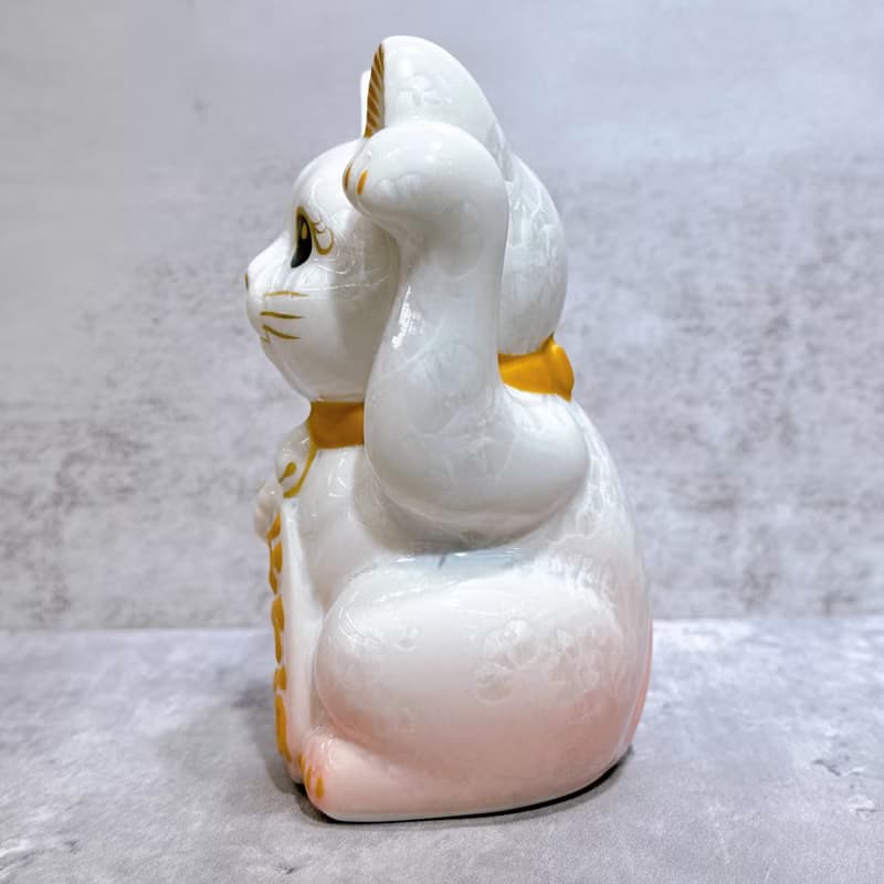 【金運桃喵】日本清水燒招財貓 | 花結晶 桃白 千万両 左