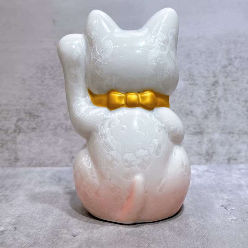 【金運桃喵】日本清水燒招財貓 | 花結晶 桃白 千万両 左