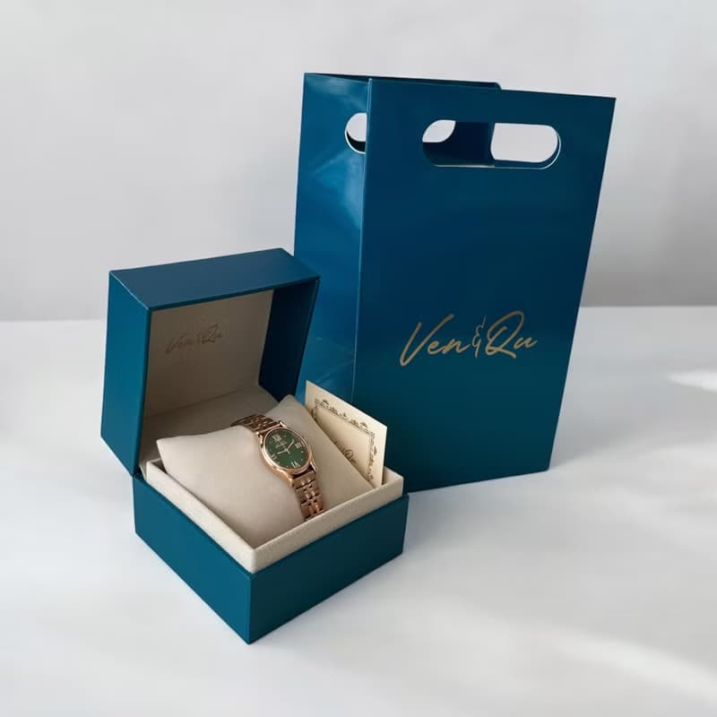 【Ven & Qu】圓頂銀-白腕錶 21×31mm 黑色皮革錶帶