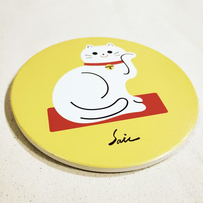 招財貓 喵 貓咪 白貓 陶瓷鍋墊 陶瓷杯墊 陶瓷 耐熱 抗熱 鍋墊