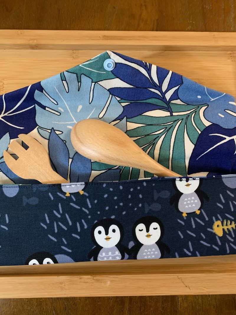 文青風環保純棉筷袋  企鵝想飛 沈穩藍 日本 潮物 收納 手作餐具