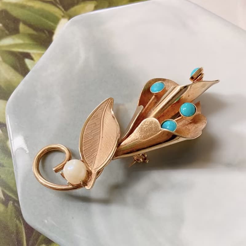 【西洋古董飾品】花蕊綻放 花束 捧花 果實 自然風 k金胸針 別針