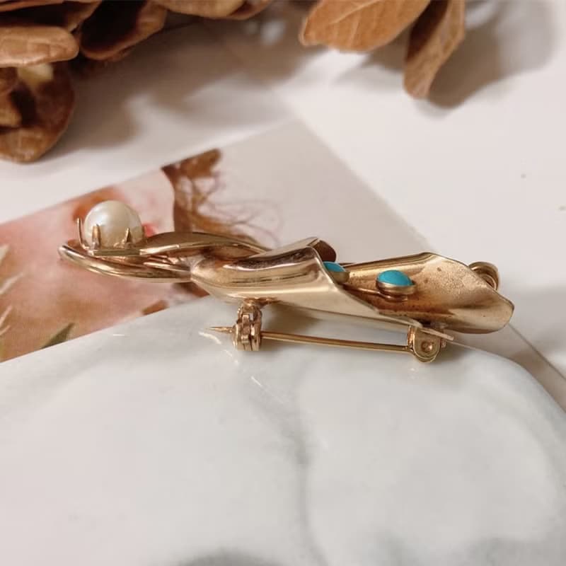 【西洋古董飾品】花蕊綻放 花束 捧花 果實 自然風 k金胸針 別針