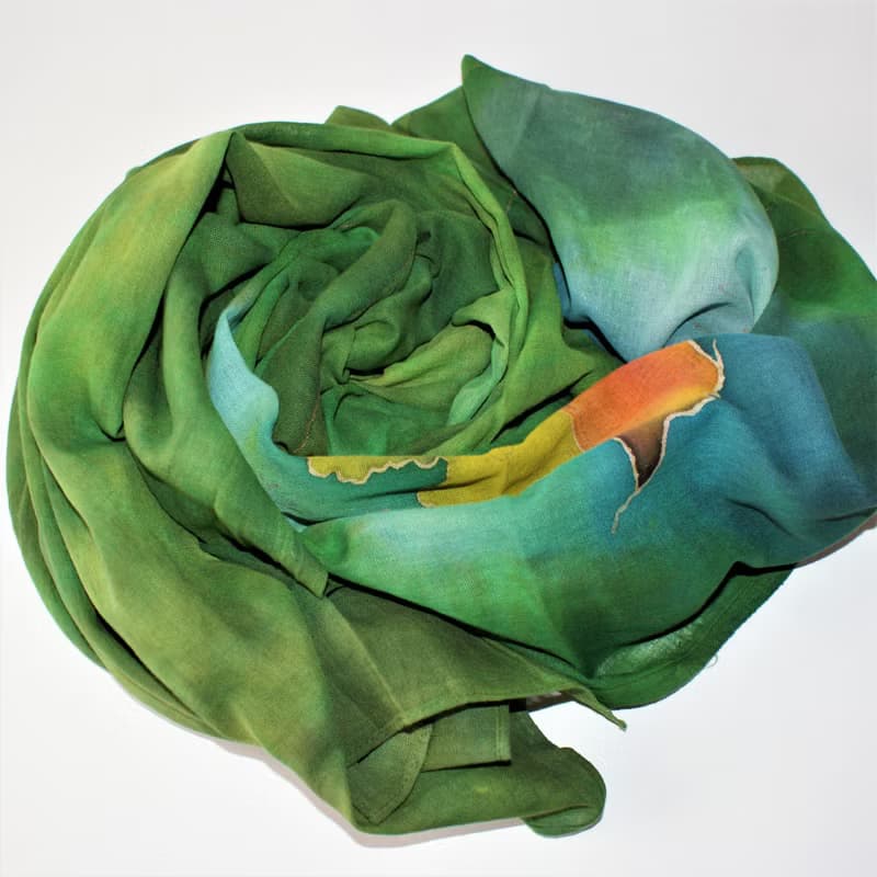 Green hand painted scarf with Prague Cotton scarf batik Large cotton scarf shawl