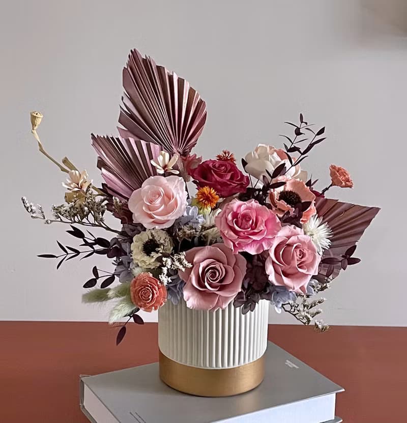 【不凋花】粉色不凋玫瑰自然風乾燥花桌花