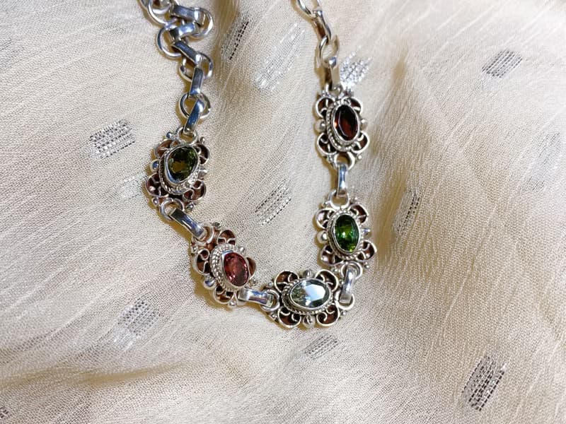 天然 切面 碧璽 手鍊 尼泊爾 手工製 925純銀