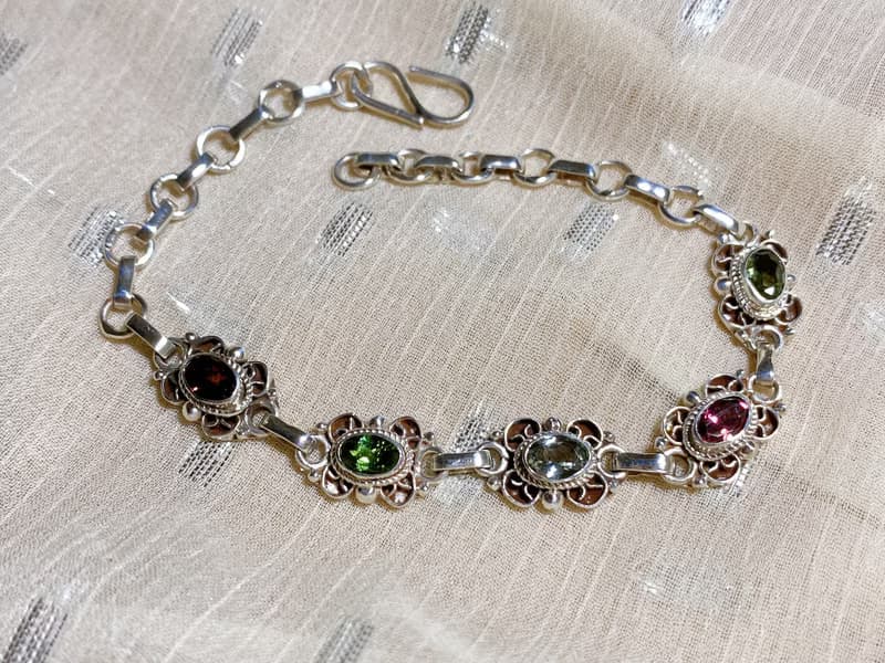 天然 切面 碧璽 手鍊 尼泊爾 手工製 925純銀