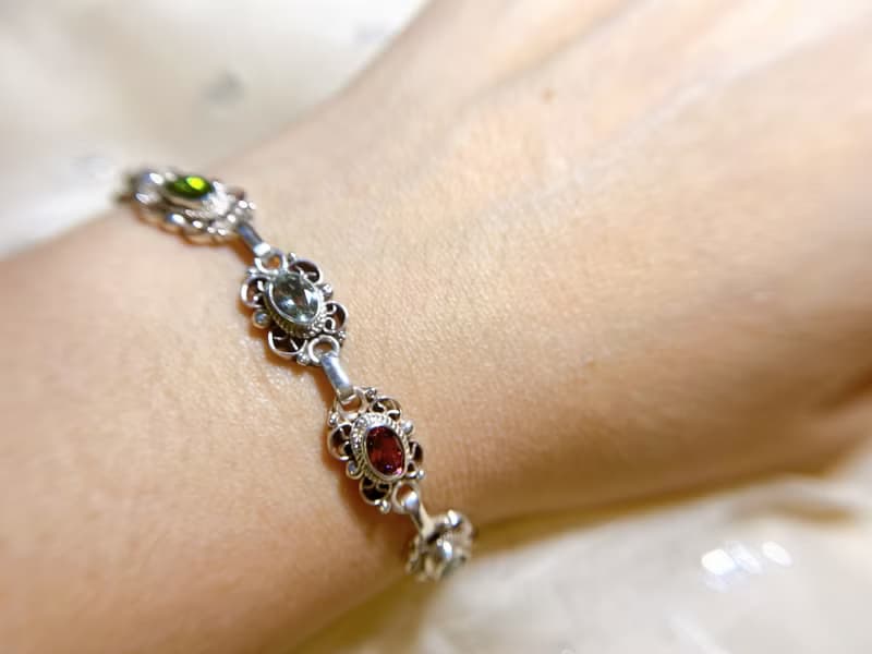 天然 切面 碧璽 手鍊 尼泊爾 手工製 925純銀