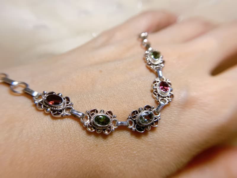 天然 切面 碧璽 手鍊 尼泊爾 手工製 925純銀