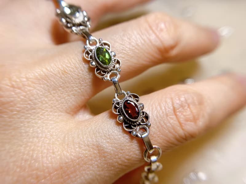 天然 切面 碧璽 手鍊 尼泊爾 手工製 925純銀