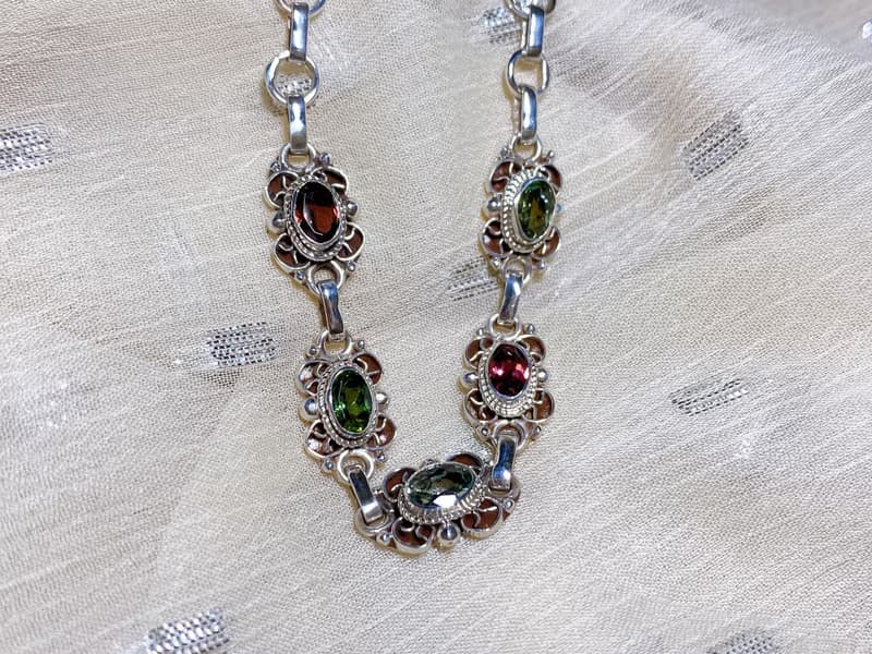 天然 切面 碧璽 手鍊 尼泊爾 手工製 925純銀