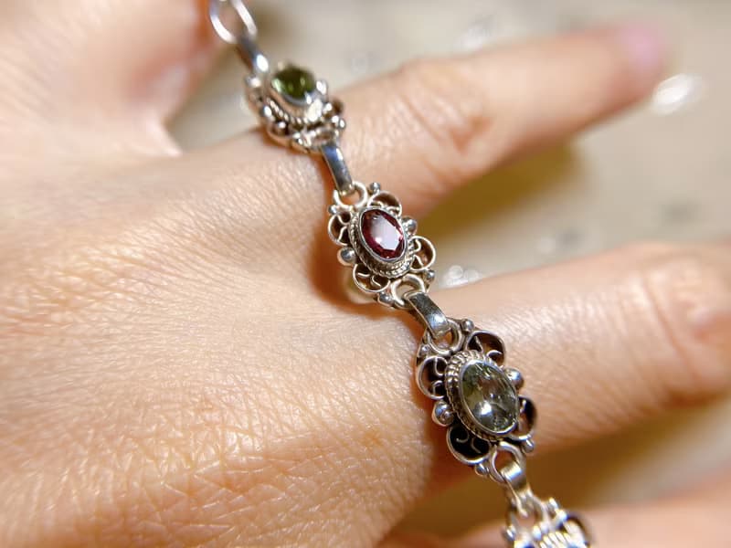 天然 切面 碧璽 手鍊 尼泊爾 手工製 925純銀