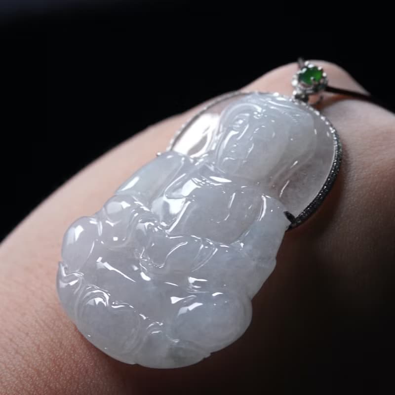 冰種翡翠觀音菩薩項鍊 18K金鑽石鑲嵌 | 天然緬甸玉翡翠A貨 |送禮