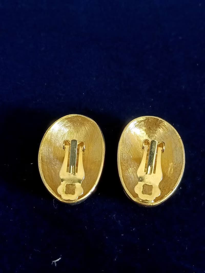 vintage jewelry  時尚黑白琺瑯萊茵帶鑽 夾式耳環