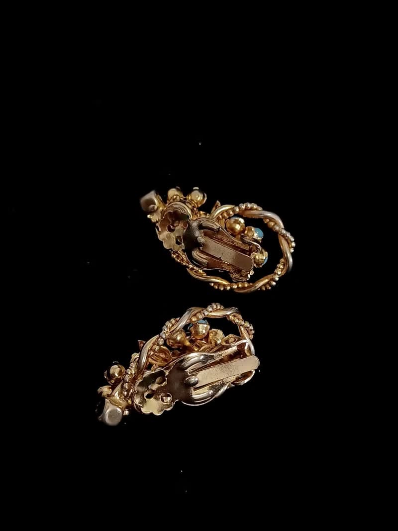 vintage jewelry  古董萊茵青石藤蔓花卉夾式耳環