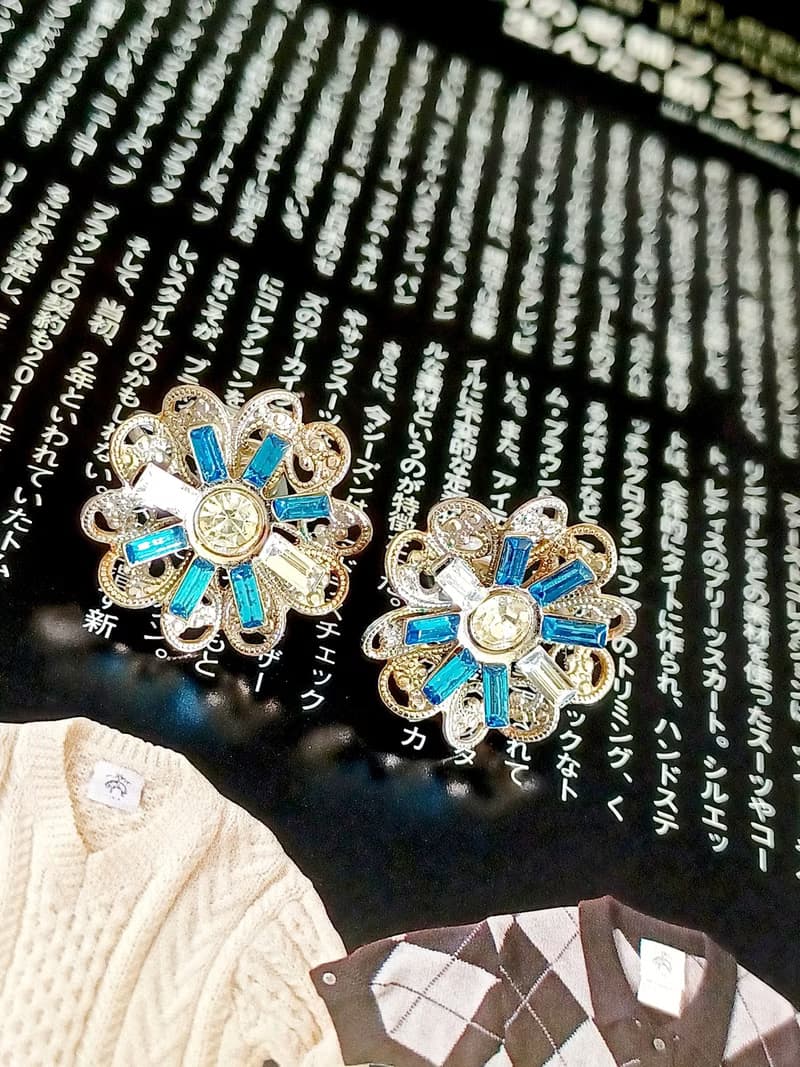 vintage jewelry  典雅簍空精雕萊茵花卉 夾式耳環