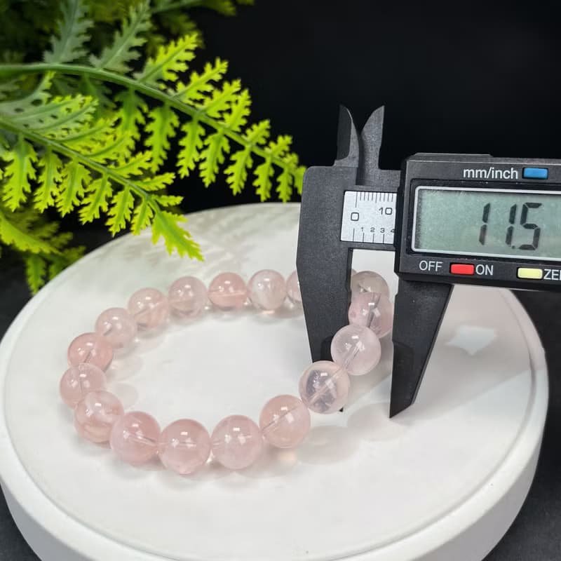 高檔粉色雪花幽靈水晶手串11.5mm冰透體凈水晶手環女單圈招財順遂