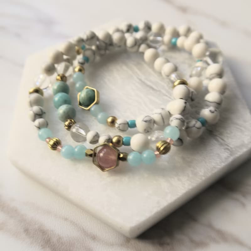 靈性小物 - 草莓晶 天河石 白水晶 白松石 大理石 黃銅 項鍊 手鍊