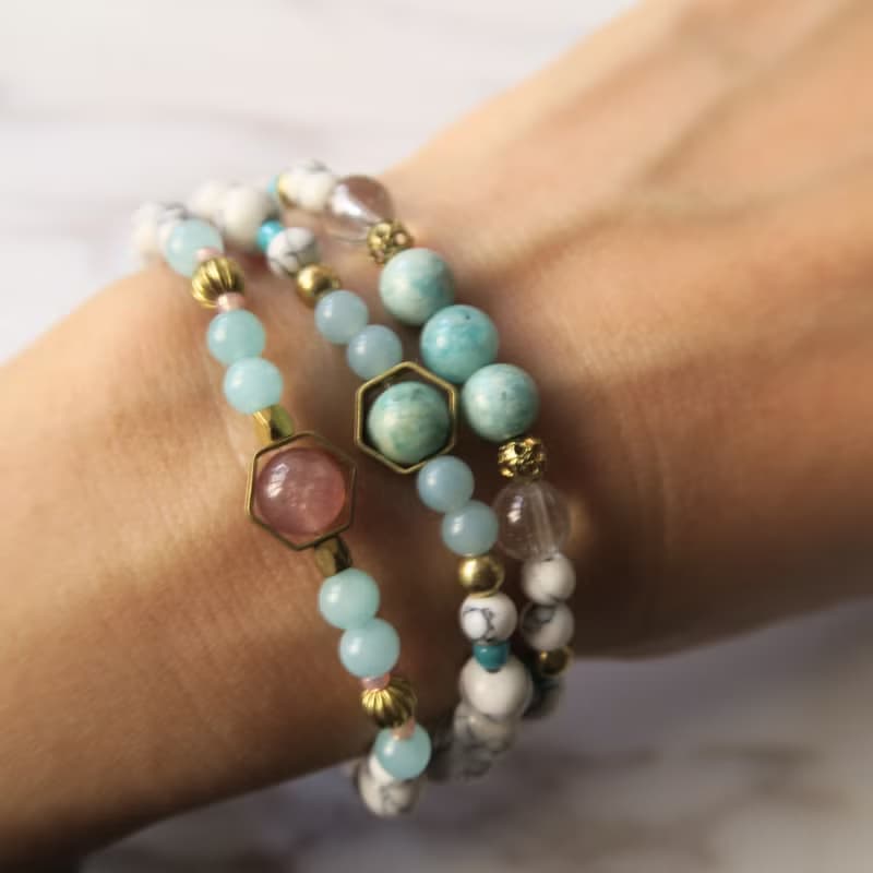 靈性小物 - 草莓晶 天河石 白水晶 白松石 大理石 黃銅 項鍊 手鍊