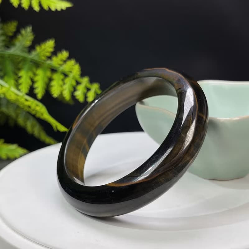 黃色虎眼石手鐲 55MM 聚寶盆一線天 金虎睛石手環 魅力 激發勇氣