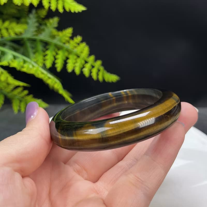 黃色虎眼石手鐲 55MM 聚寶盆一線天 金虎睛石手環 魅力 激發勇氣