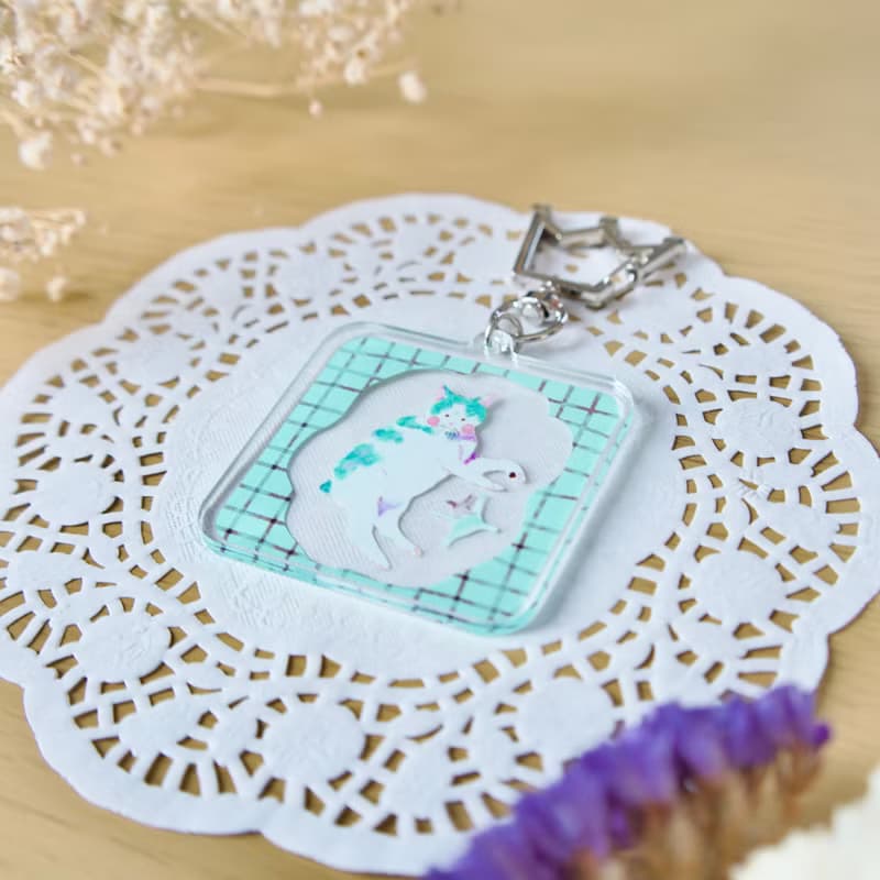 チョコミントなねこのアクリルキーホルダー