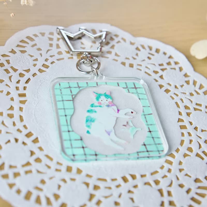 チョコミントなねこのアクリルキーホルダー