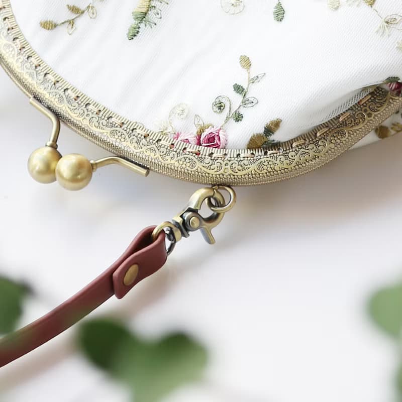 清新玫瑰刺繡蕾絲口金包 手提包 手提包 斜挎包 情人節禮物交換