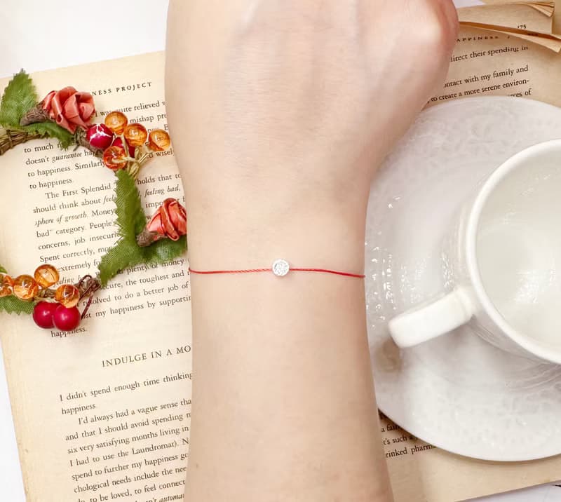 純銀 單鑽 超小 迷你 紅線 手鍊 鋯石 婚禮 閨蜜 桃花 月老 經典