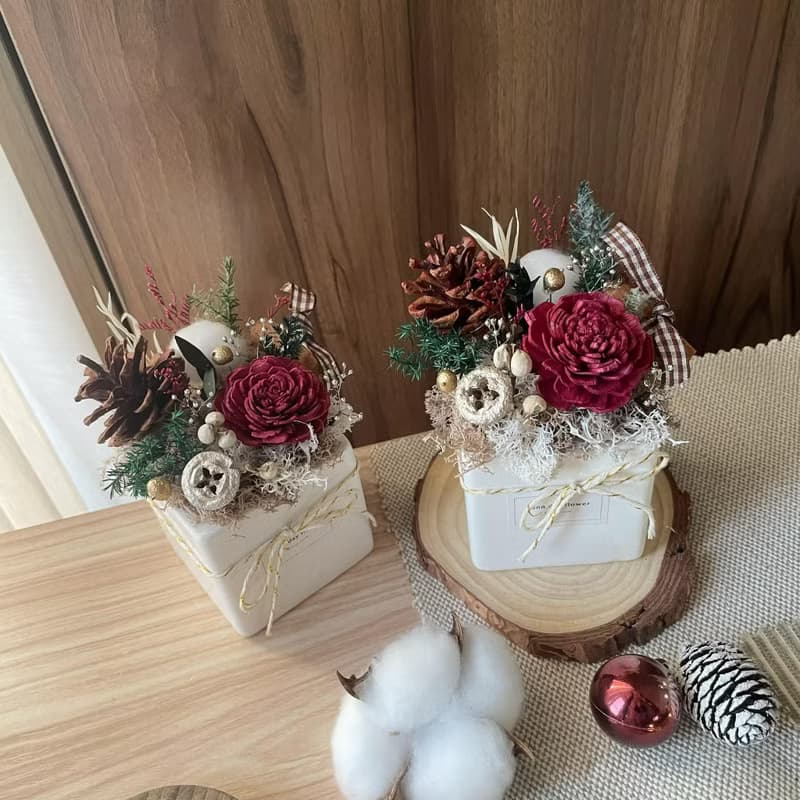 【聖誕擴香盆花】聖誕節 交換禮物 聖誕禮物 聖誕花圈 乾燥盆花