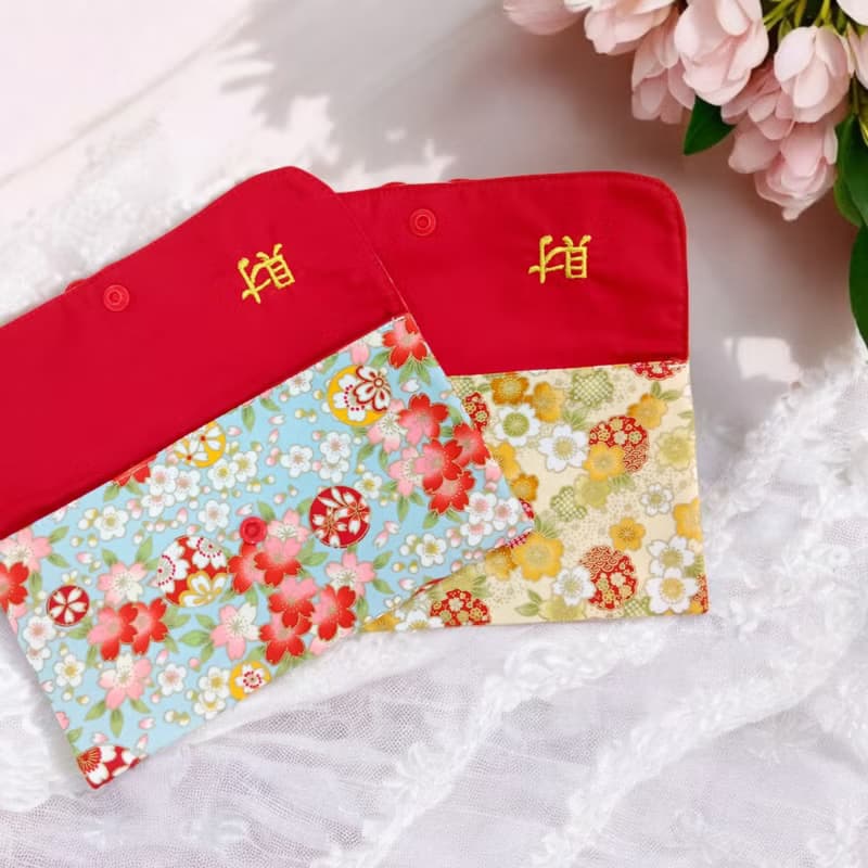 免費繡名字。彩球櫻花-2款可選。布紅包袋 / 口罩收納袋