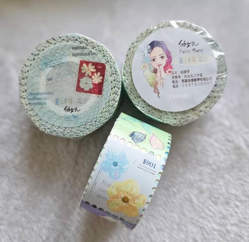 圖文不符 花語-郵票造型紙膠帶-霧面珠光紙(立體銀蔥)
