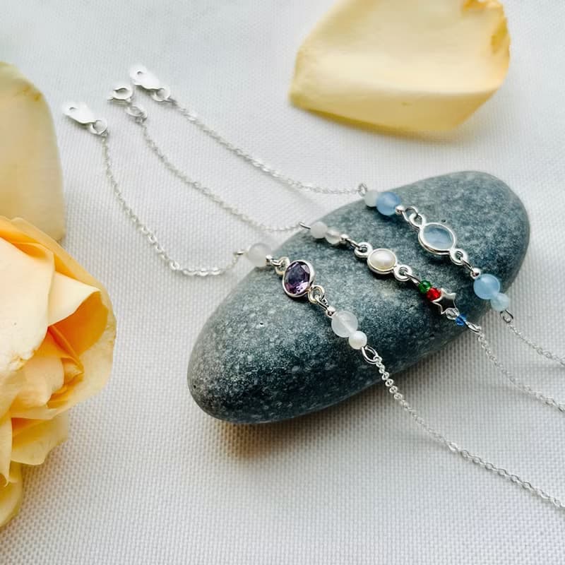 聖誕 交換禮物 925純銀 幸運寶石手鍊 法國奶奶系列 多色選 長度