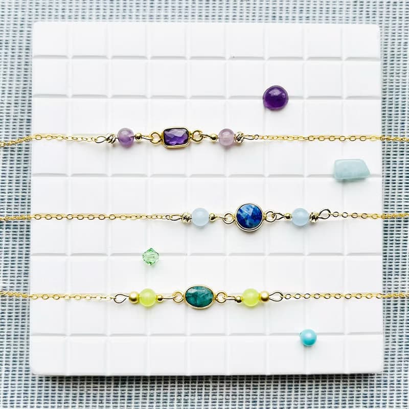 聖誕 交換禮物 925純銀 幸運寶石手鍊 法國奶奶系列 多色選 長度