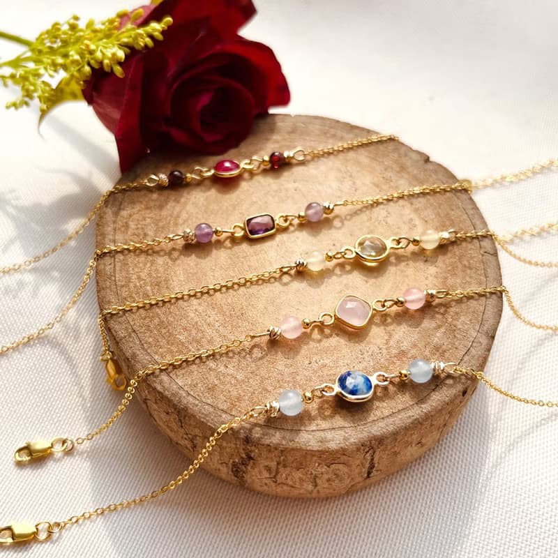 聖誕 交換禮物 925純銀 幸運寶石手鍊 法國奶奶系列 多色選 長度