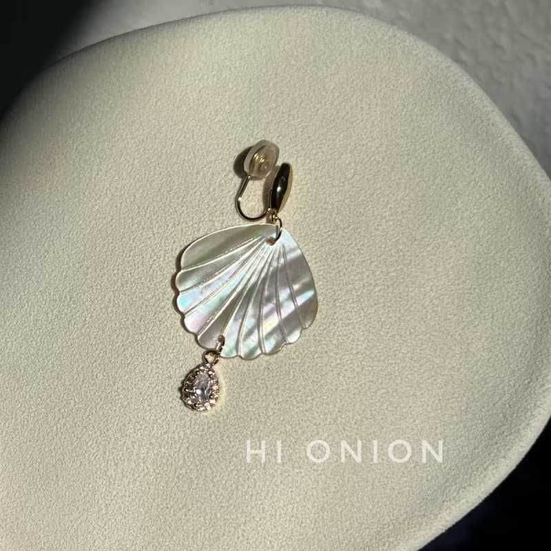 Hi Onion原創小眾天然白貝誇張耳環無耳洞耳夾復古銀針耳釘時髦