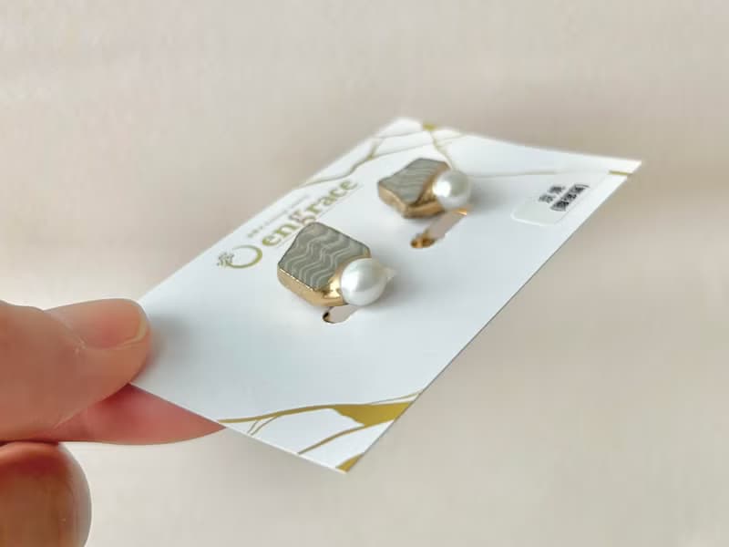 京焼 　金継ぎ　ネジバネ式イヤリング　グレー　 淡水パール　天然石　伝統工芸　No.188