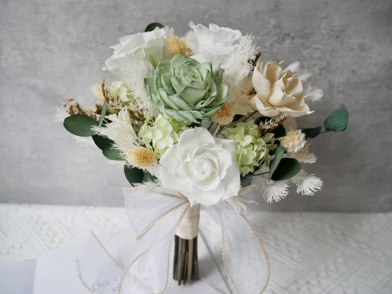 自然型手綁不凋捧花【薄荷森林】永生花/拍婚紗/登記結婚花束