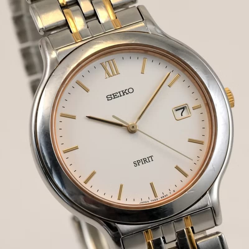 SEIKO SPRIT 1996年製 男性用腕時計 Round shape クォーツ White Tone Dial Ref.7N22-6A80 手錶 古董錶