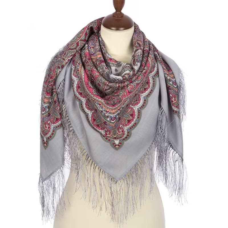 Original Pavlovo Posad Russian Shawl 100% Wool Woolen Scarf 110x110 cm 1637-1
