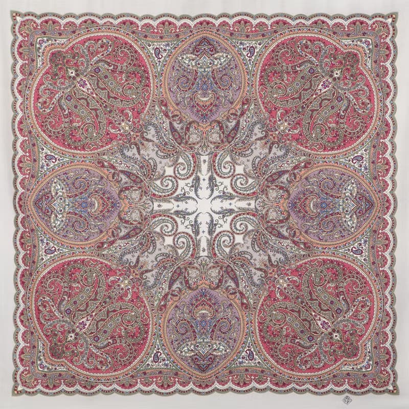 Original Pavlovo Posad Russian Shawl 100% Wool Woolen Scarf 110x110 cm 1637-1