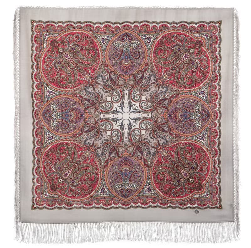 Original Pavlovo Posad Russian Shawl 100% Wool Woolen Scarf 110x110 cm 1637-1