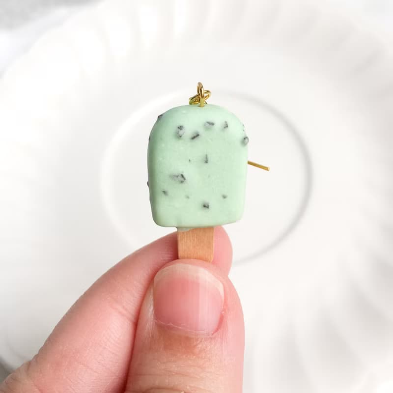 薄荷巧克力雪糕 耳環 單耳 耳夾耳勾 仿真甜點 清涼薄荷