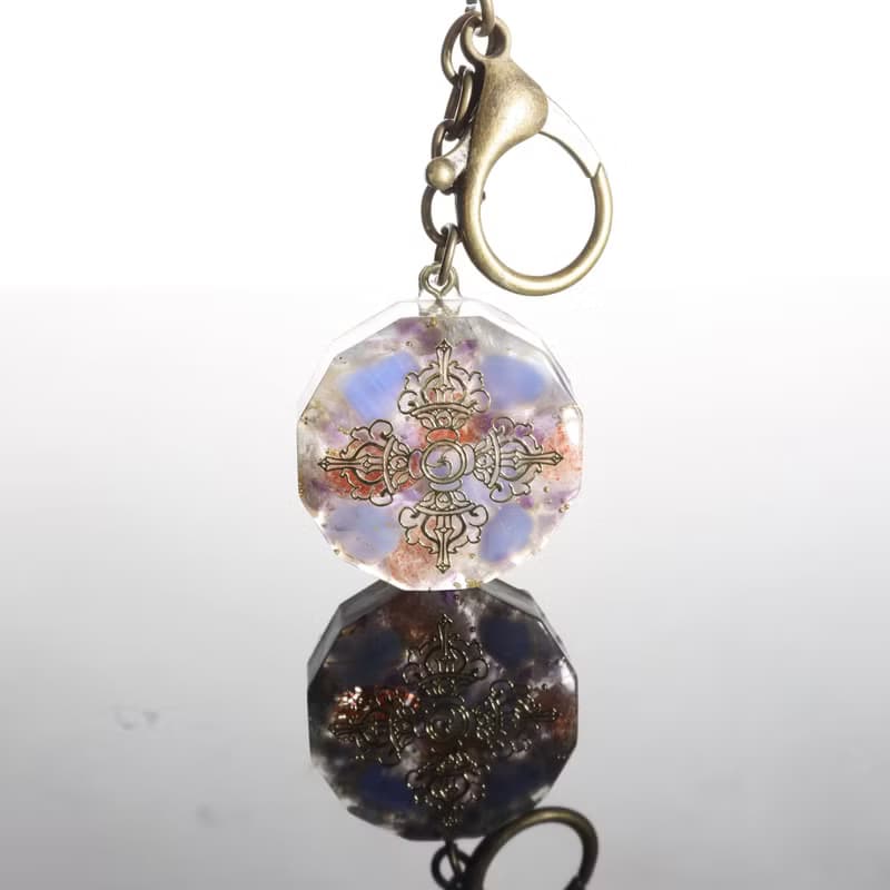 【聖誕飾品】大智慧四向金剛杵吊飾鑰匙圈-水晶療癒豐盛信心祝