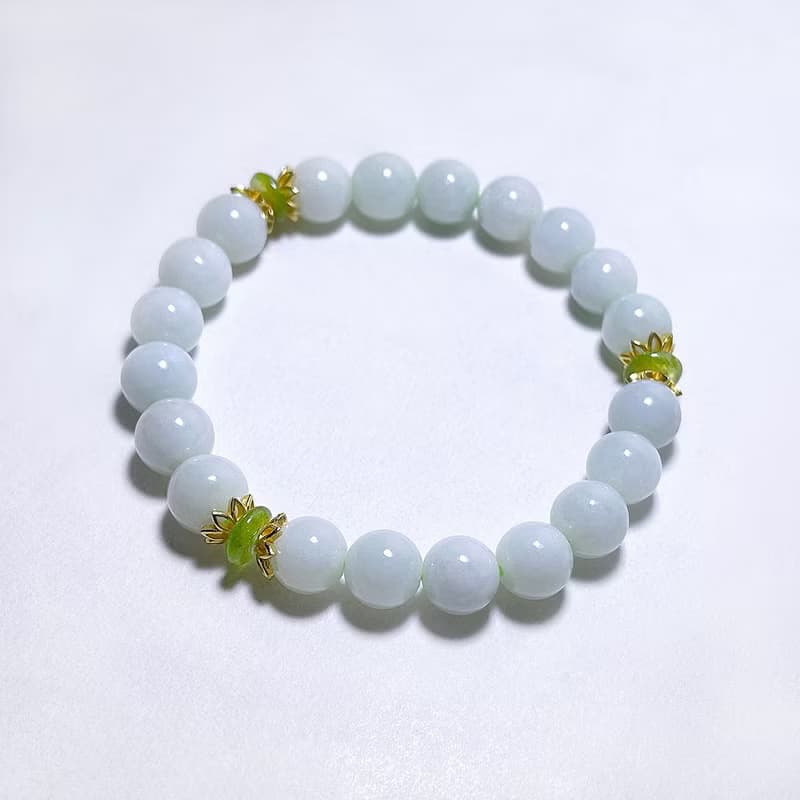 天然緬料 翡翠 8.2 mm 果綠碧璽 925純銀 手鍊