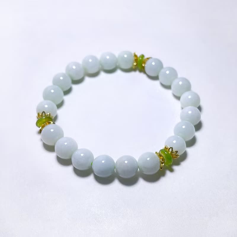 天然緬料 翡翠 8.2 mm 果綠碧璽 925純銀 手鍊