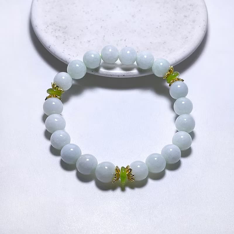 天然緬料 翡翠 8.2 mm 果綠碧璽 925純銀 手鍊